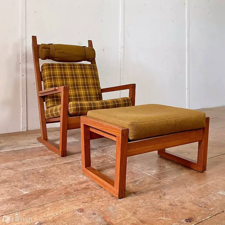  Midcentury Teak Sessel Lounge Sessel mit Ottoman