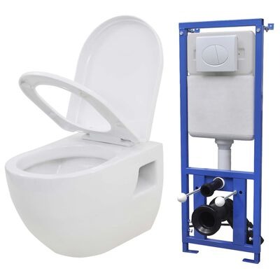  vidaXL Hänge-Toilette mit Einbau-Spülkasten Keramik Weiss
