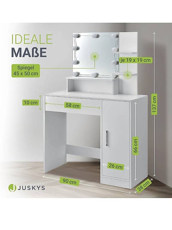 Juskys Schminktisch Zoey mit LED