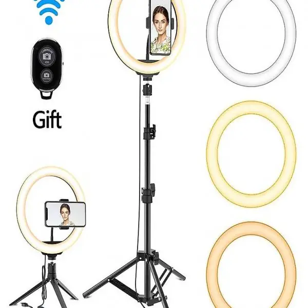  Dimmbares LED Selfie Ringlicht mit Stativ USB Selfie Licht