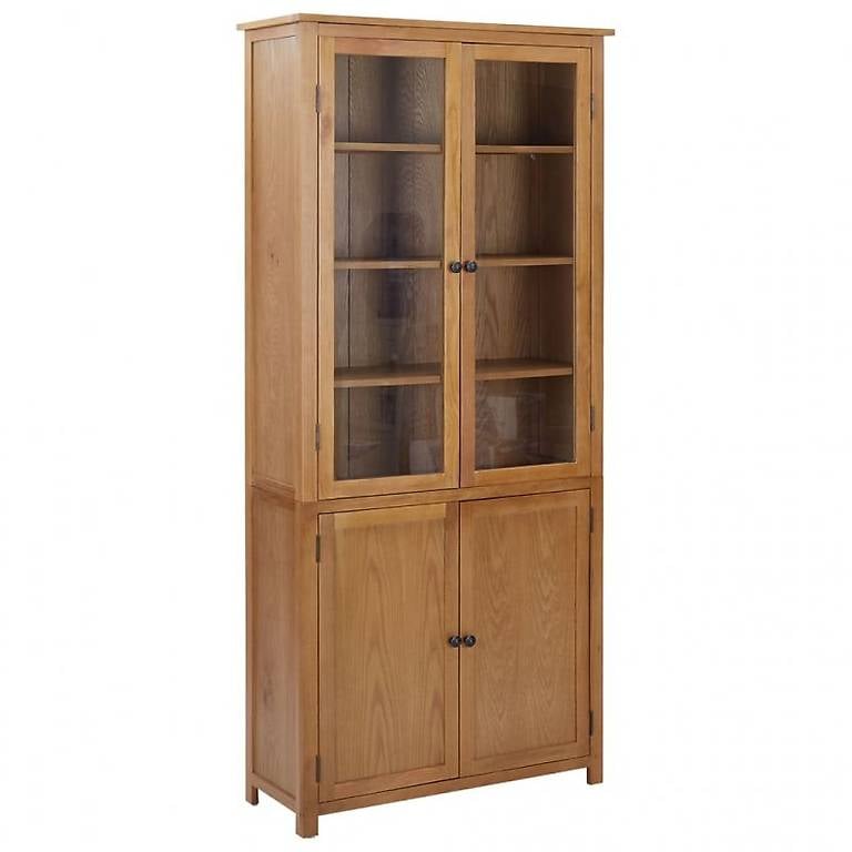Bücherschrank mit 4 Türen 90x35x200 cm Eiche Massivholz & Gl