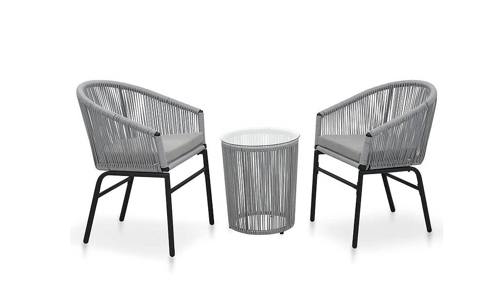 Bistro-Set mit Kissen PE-Rattan Grau