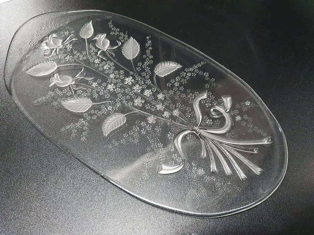 Glasplatte / Servierteller mit Blumenmotiv / Deko-Platte