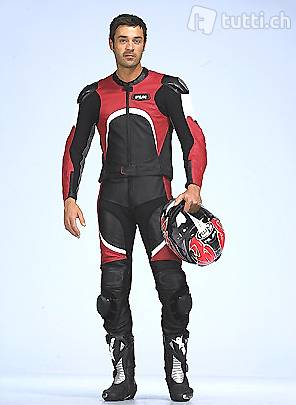 FLM Lederkombi in Känguruleder (Kangaroo) rot-schwarz Gr. 50