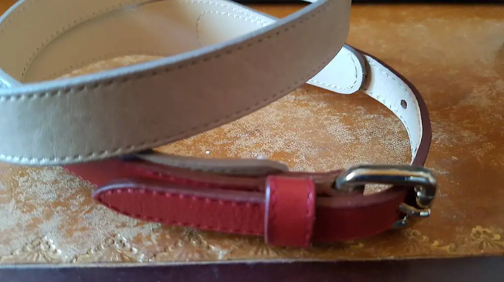 Ledergürtel NafNaf, beige/bordeaux, 80cm NEU