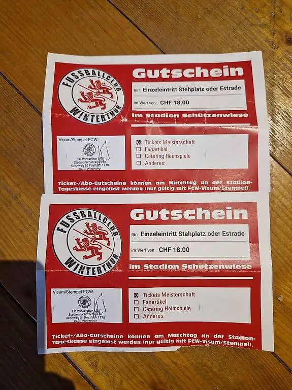 FC Winterthur / FCW Fussball Gutscheine Tickets 36.-