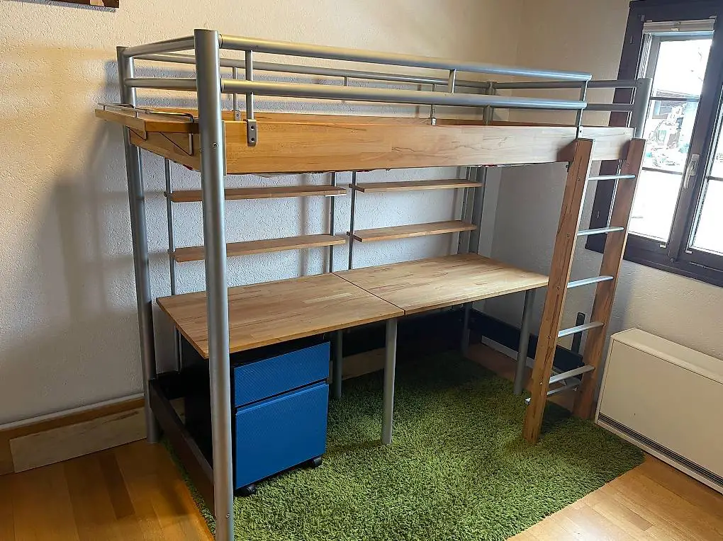 Hochbett HASENA mit Pult hochwertige Kernbuche