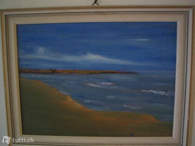 Meereslandschaft, von O.Fischer, Malplatte/Rahmen Sign.