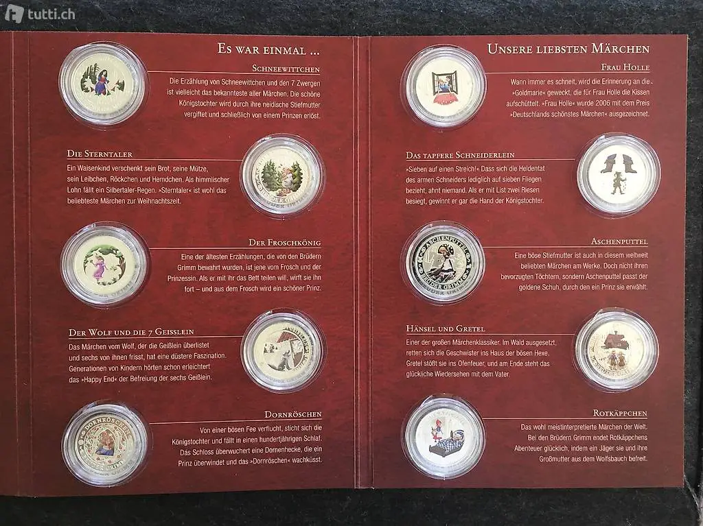 10 Silbermünzen, Grimms Märchen Sammlung mit Farbveredelung