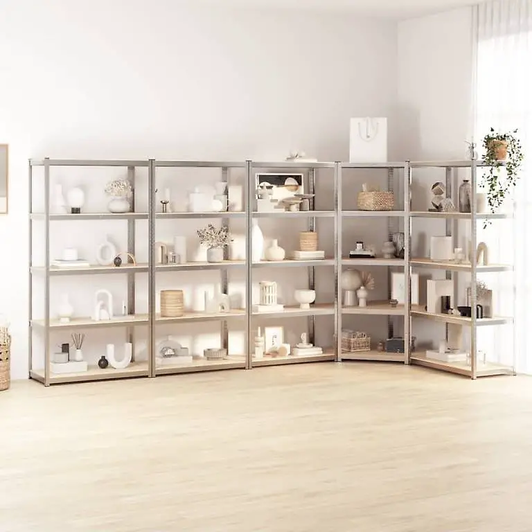Regale mit 5 Böden 5 Stk. Silbern Stahl & Holzwerkstoff