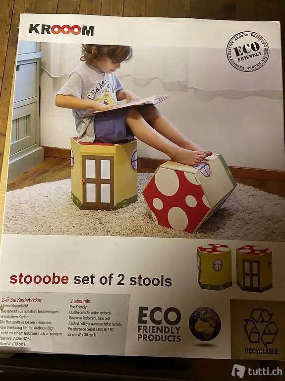 2er Set Kinderhocker krooom pilzhaus Wald nachhaltig eco