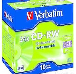  Verbatim CD-RW 24x, 700MB, 24x, 10 Pack Jewel Case