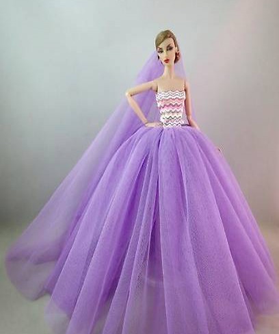 BARBIE KLEID MIT SCHLEIER UND 1 PAAR SCHUHE VIOLET