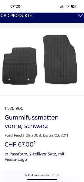 Gummimatten Ford Fiesta