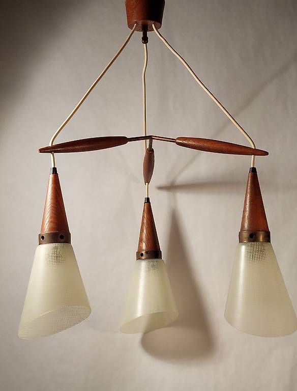 dänische teak hängeleuchte 3strahlig 1950