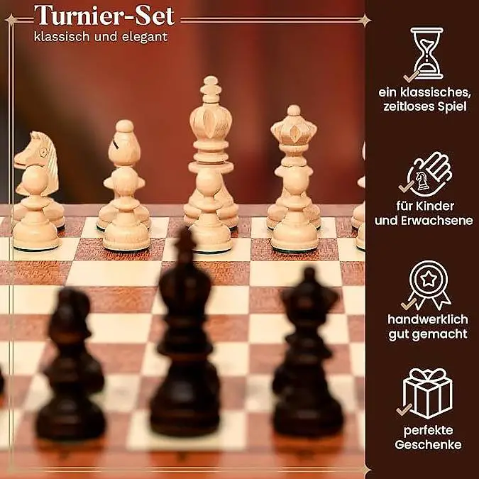 Schachspiel aus Mahagoni, 35 x 35 cm