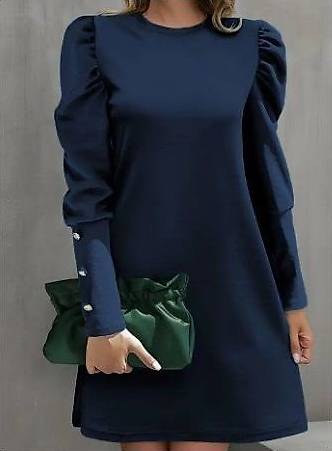 Damen Plus Size Langarmkleid Blau