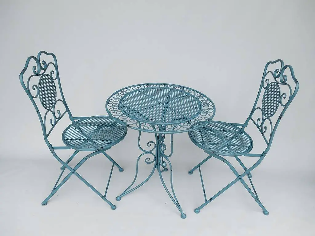 Garten Tischgruppe Set, Metall, blau 2 Stühle 1 Tisch