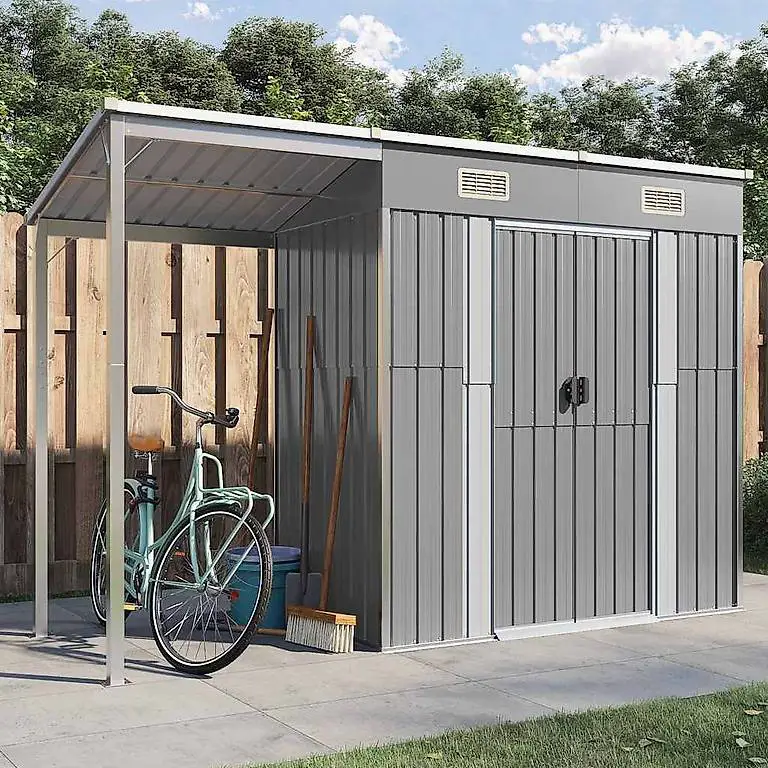 Gartenhaus mit Schleppdach Hellgrau 277x110,5x181 cm Stahl