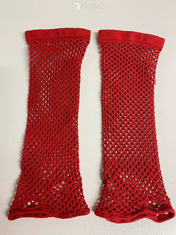 1 Paar Handschuhe ohne Finger als rotem Netzstoff