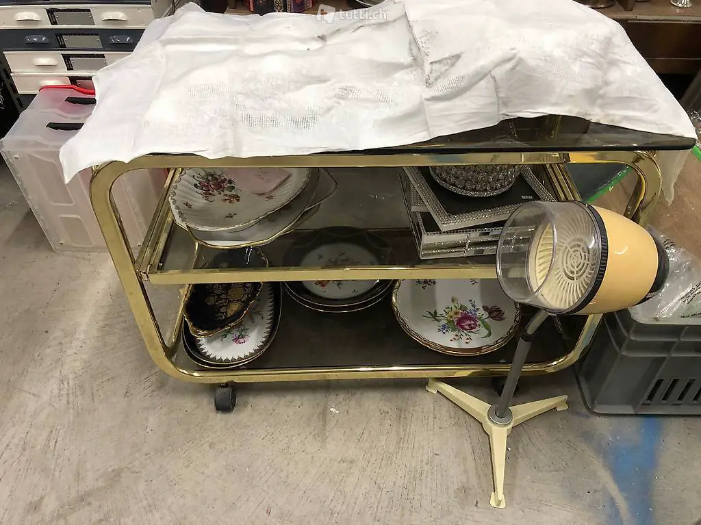 1 Messing Servierwagen mit 3 Ablagen
