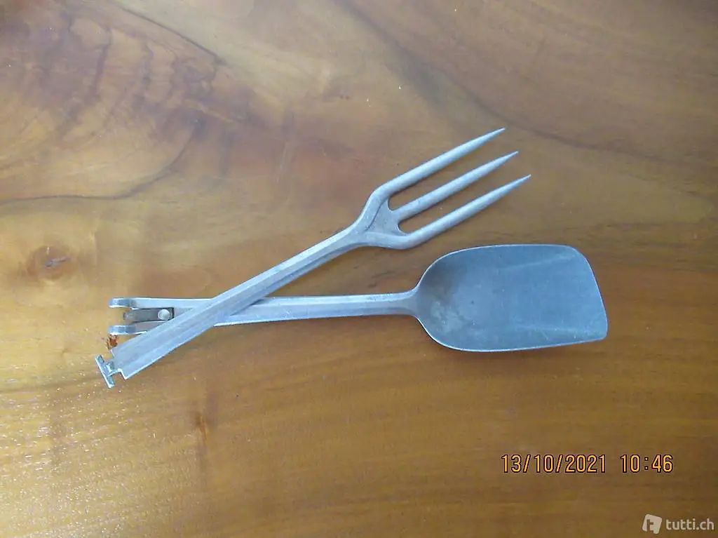 Antiquität von um 1910, Schöpfbesteck Aluminium, 2 teilig