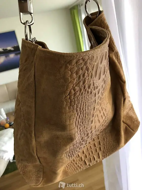 Camel farbige Wild-und Glattleder Handtasche