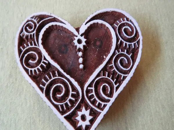 Holzstempel Blockprint für Stoff und Papier, Herz 1