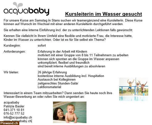 Kursleiterin im Wasser für Kinder gesucht