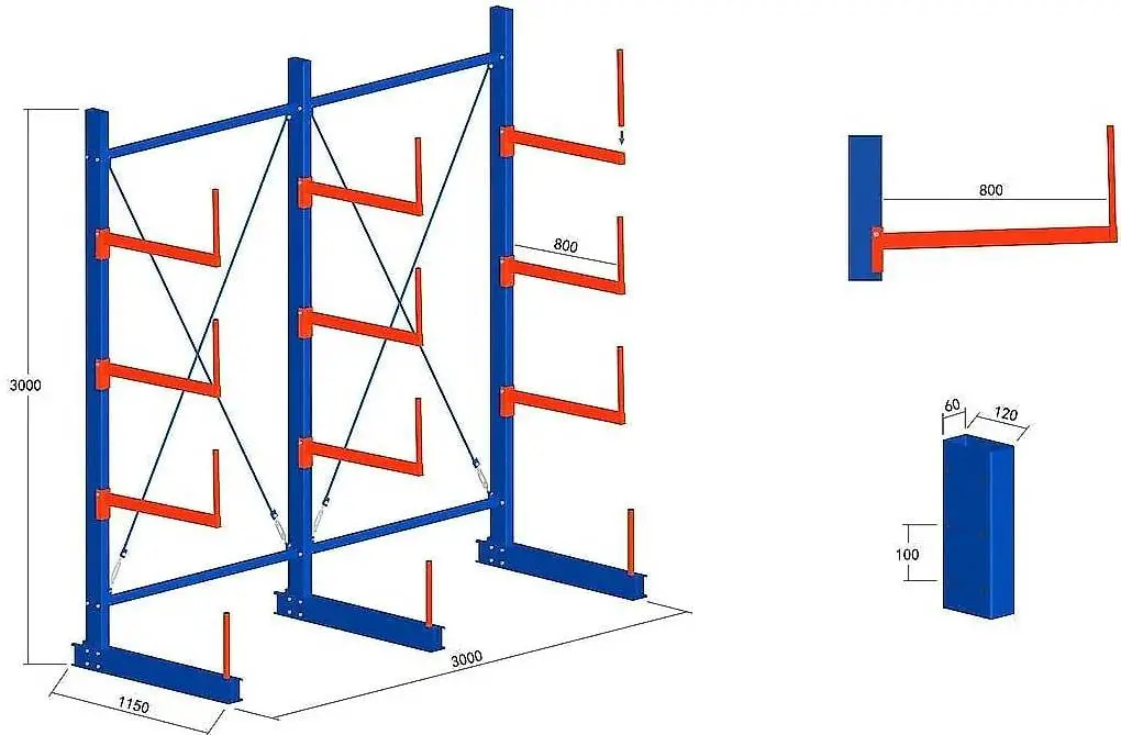 Kragarmregal-Cantilever mit Arm 80 cm, Bügelregale - Neu