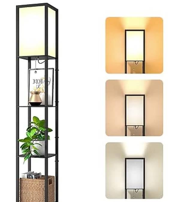 Stehlampe mit Regal aus Holz