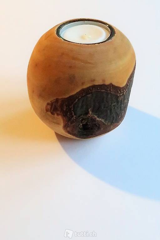 Rindenholz Teelicht Kugel 7cm Natur inkl. Kerze