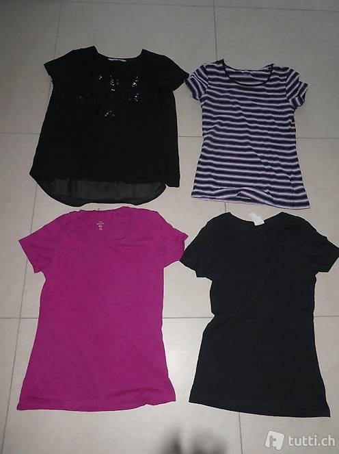 Vier Trägershirts gem. Foto, Gr. 158/164 (XS)