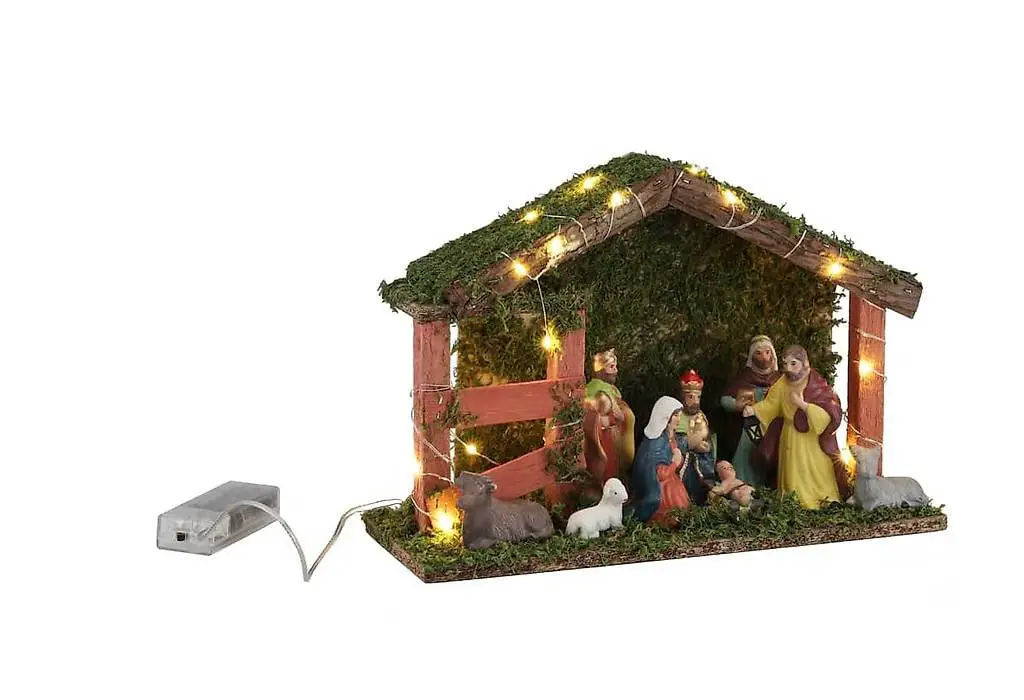 Weihnachtsdeko Weihnachtskrippe LED Beleuchtet Holz