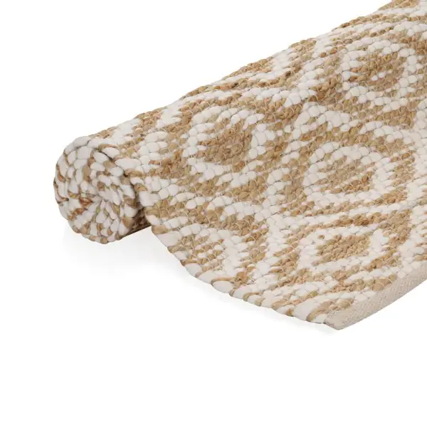  Handgewebter Teppich Jute Stoff 120 x 180 cm Natur und Wei..