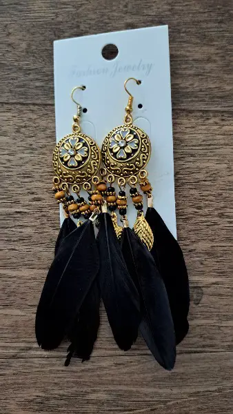 boucles d"oreilles plumes noires