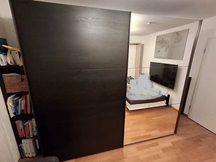 Schiebetürenschrank schwarz/Spiegel 221x251x66,5 cm