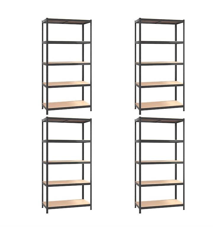 Regale mit 5 Böden 4 Stk. Anthrazit Stahl & Holzwerkstoff