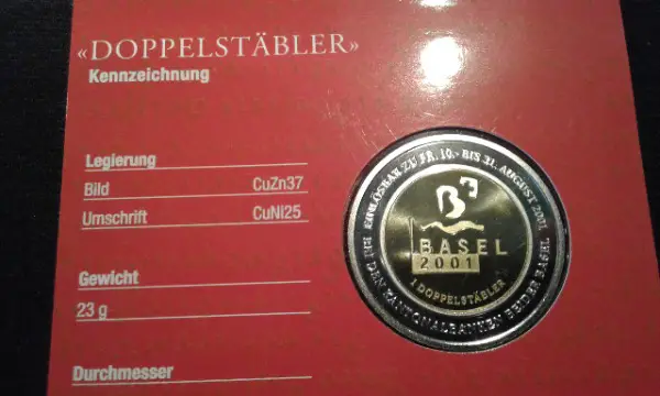 Münze 1 Doppelstäbler Basel 2001 im Original-Blister