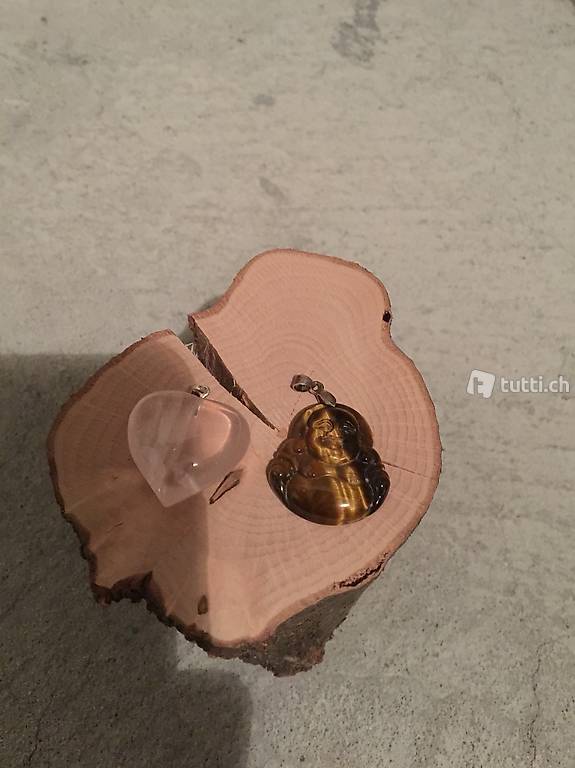 Herz-Rosenquarz und Buddha-Tigerauge Anhänger