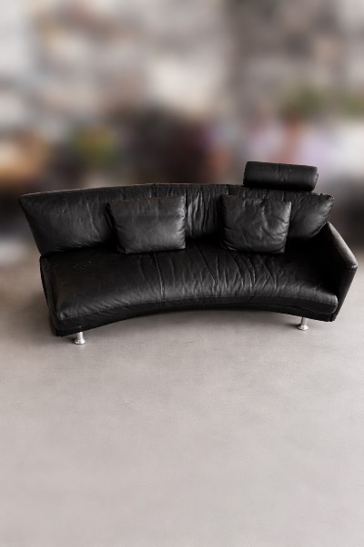 Echtleder Couch schwarz - 3-Sitzer mit Chaise Longue
