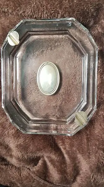 alter schwerer Glas Aschenbecher 20x20cm mit 800erSilber