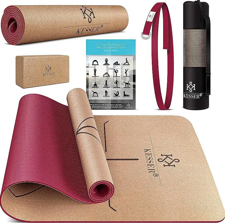 KESSER® Yogamatte Kork Inkl. Tragegurt Tasche & Yoga-Block G