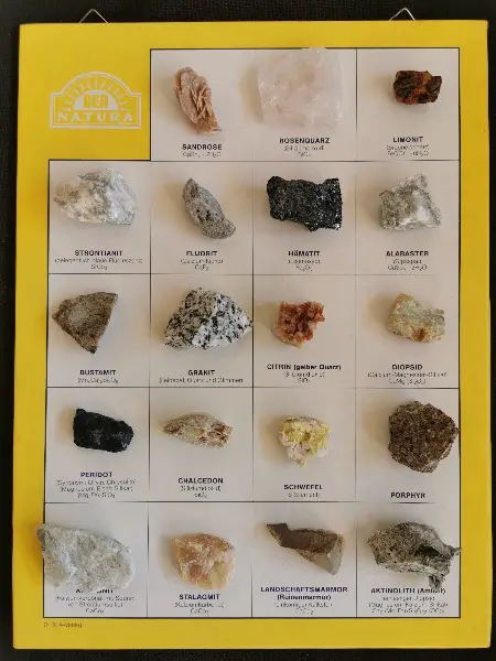Gesteinssammlung, 48 Gesteine auf 2 Tafeln, zur Bestimmung