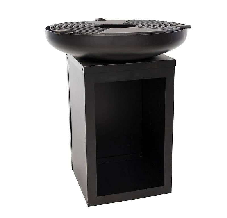 Feuerschale mit Grill und Holzfach Stahl Mattschwarz