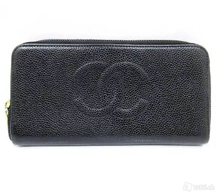 Chanel portemonnaie con cerniera,in pelle nera "Caviale"