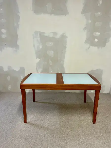 Ausziehbarer Tisch Teakholz Milchglas Mechanik Italy Design