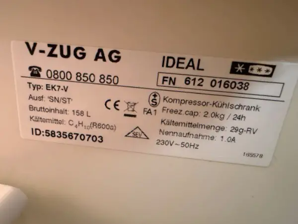 Kühlschrank Zug 158 lt