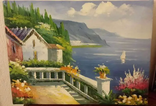 Zwei handgemalene Gemälde Süd Italien Aussicht