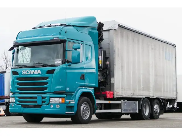 SCANIA, G 410 Pritsche Plane Kran PM-230 Funk, Kran